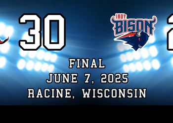 Racine Raiders beat the Indy Bison, 30-2, on June 7, 2025, at Historic Horlick Athletic Field